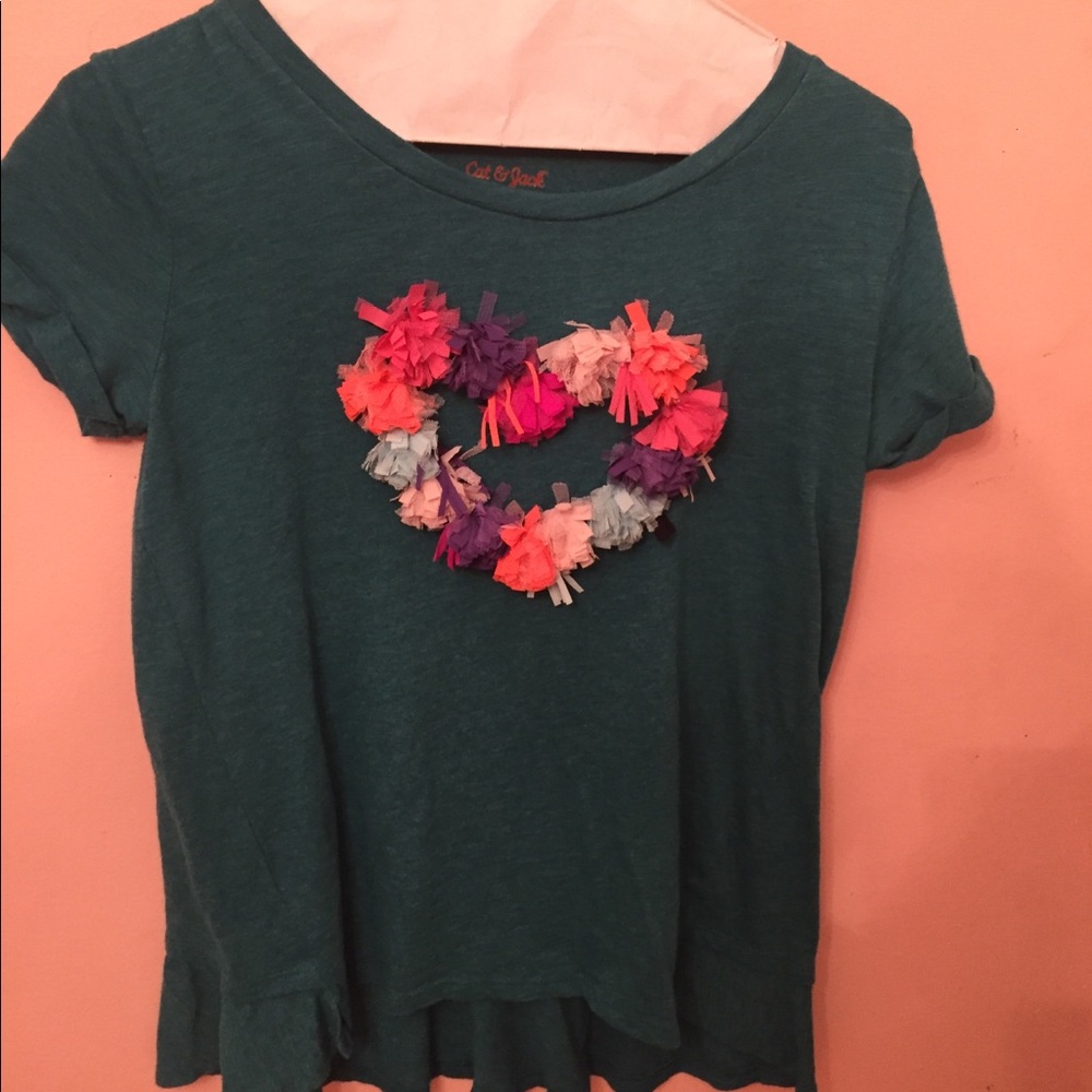 Cat & Jack teal flower heart top
